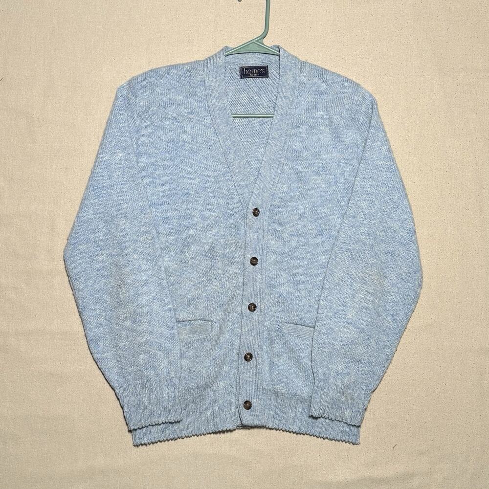 Vintage 1950s Horne’s For Men Blue Wool Cardigan Sweater Sz M Rockabilly Preppy